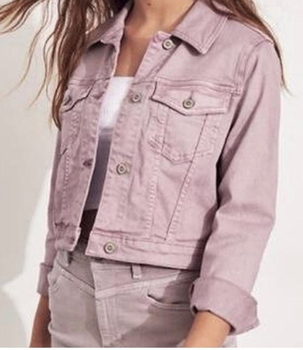 Hollister Cropped Denim Jean Jacket Size XL Lavender Cotton Stretch